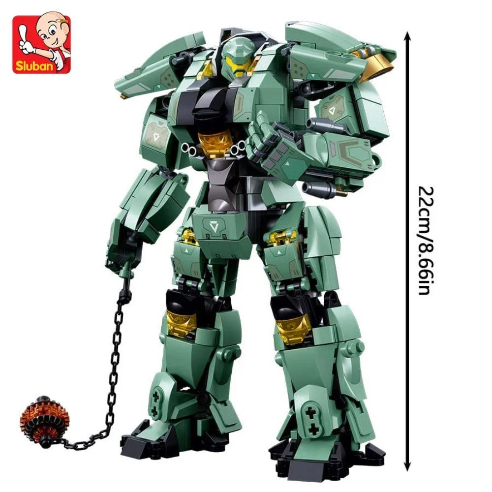 Awesome Green Warrior Robot With Chain Hammer Building Blocks Toys, Robot Battle Armor Assembling Educational Toys for Kids Fans