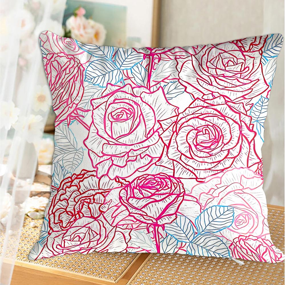 Rose Flowers Pillowcase Cushion Cover 45X45 Ornamental Pillows Christmas Decoration Personalized Gift Nordic Home