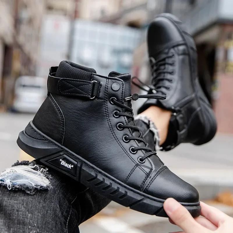 Ankle Boots for Men Motorcycle Boots PU Leather Men's Sports Shoes Autumn Winter Comfort High-top Casual Fashion Platform Boots