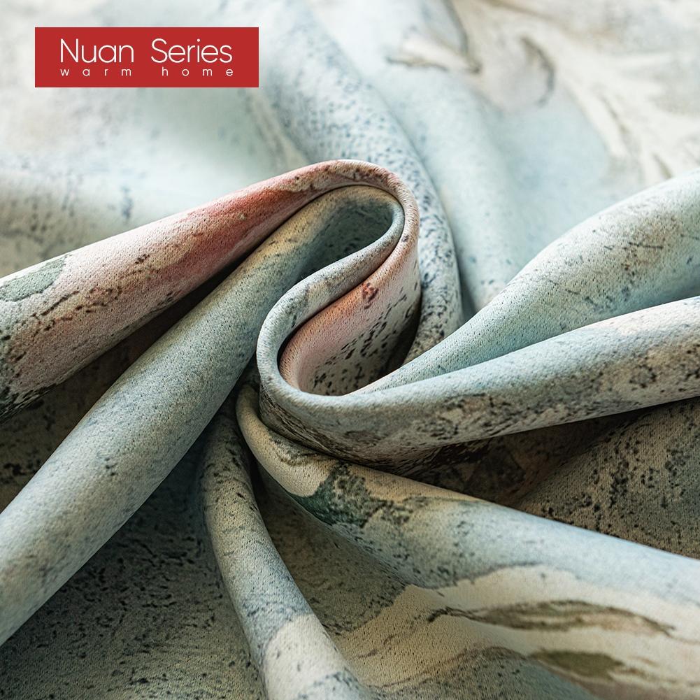 1PC Nuan Series French Idyllic Style Blackout Curtains Blue Bottom Peony Print Curtains Thick Curtains for Bedroom Living Room Window for Home Decor