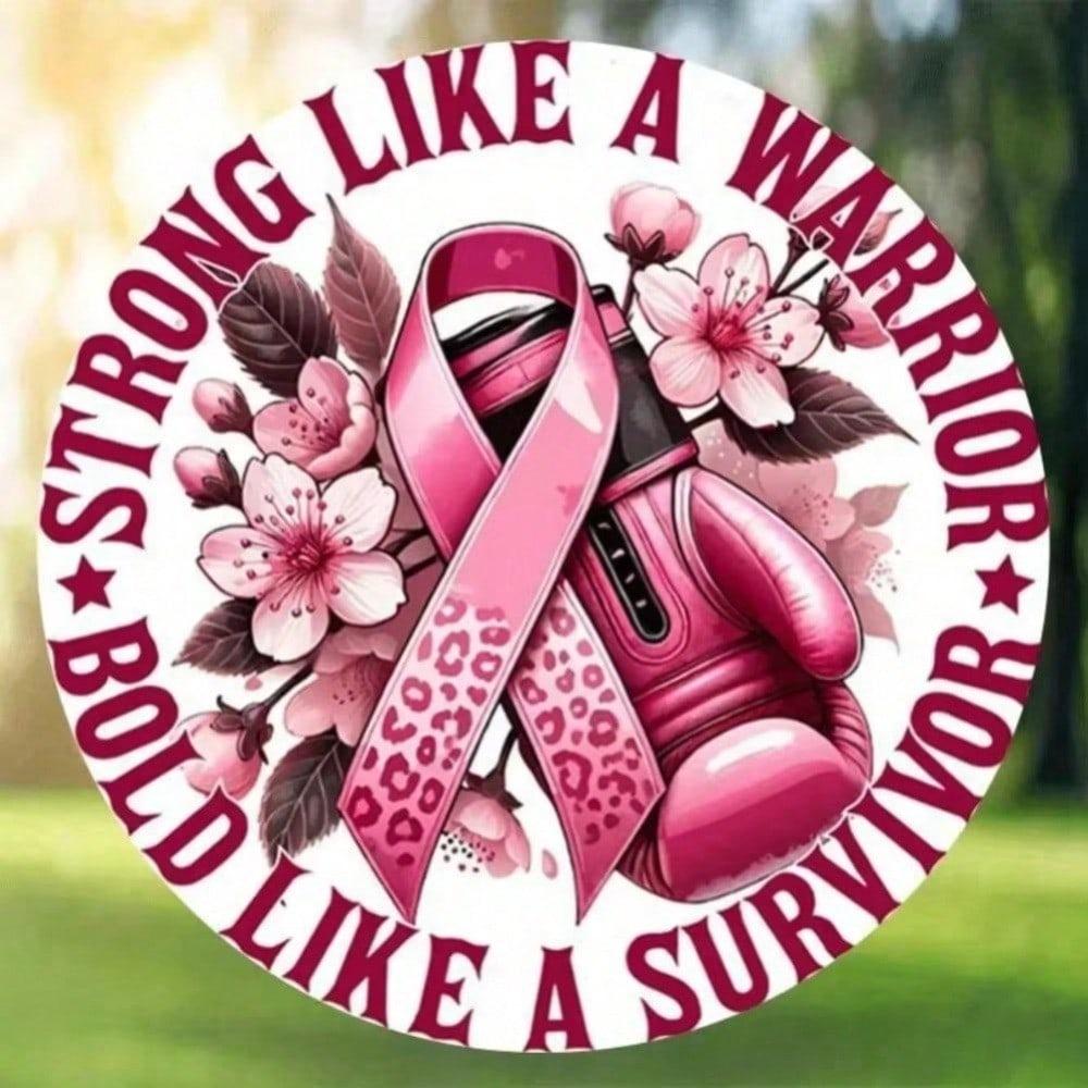 Strong Breast Cancer Awareness Metal Sign Pink Ribbon Boxing Glove Design Meaningful Wall Decor Home Bar Bedroom Man Cave