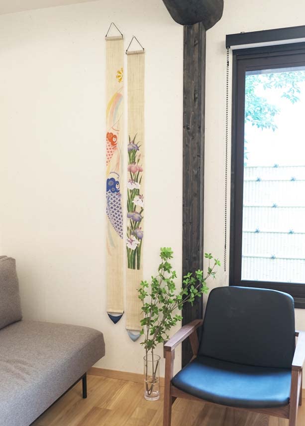 Narrow Tapestry Linen Interior Tapestry Wall Hanging "Higoito Kogoi" 100% Hand-dyed