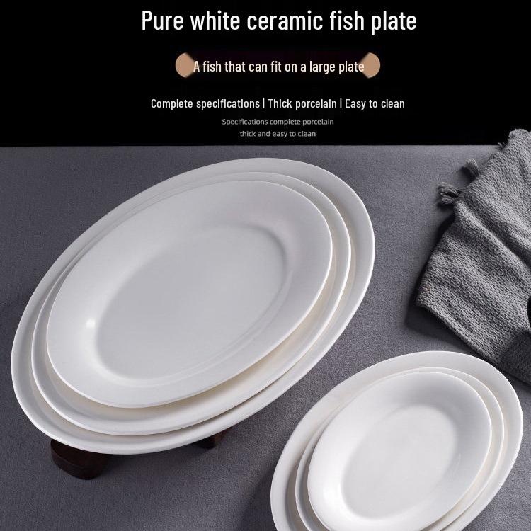 Perlweiß Oval Förmige Keramikteller in Fischform - Groß, Verdickter Rand, Ideal zum Dämpfen & Hotelgeschirr