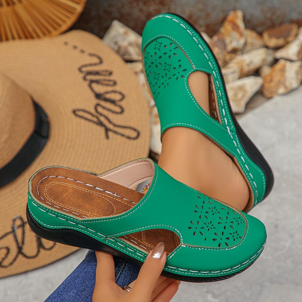 Hollow Carved Lazy Slip-On Shoes with Shock-Absorbing Wedge Heels, Versatile Casual Half-Slippers