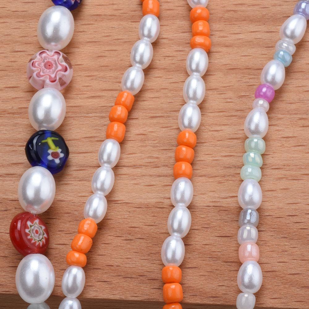 Fresh And Cute Colored Glazed Flower Pearl Necklace Beach Wind Handmade Beaded Necklace Temperament Collarbone Chain Jewelry