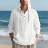 Men's Autumn Sports Casual Long-Sleeved Shirt Cotton-Linen Blend Hooded Pullover Sweatshirt Versatile Loose-Fit Beach T-Shirt