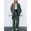 Lapel Long Sleeves with Padded Shoulder Double Breasted Suit Outwear 2129095 Pleated High Waist Wide Leg Pants 2125095