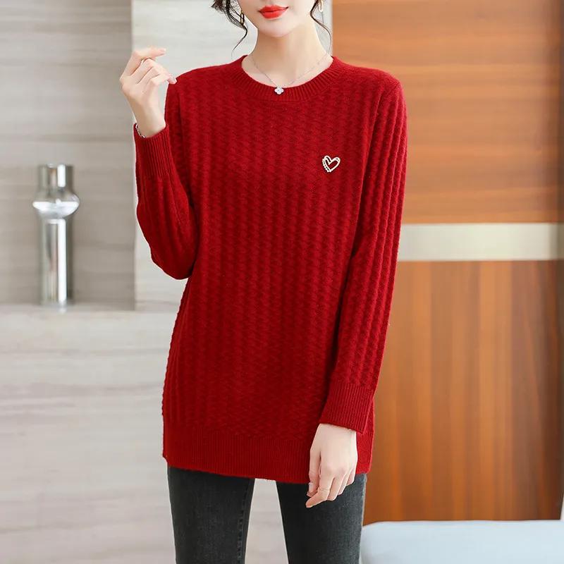 

Осенне-зимний хлопковый свитер женский свободный теплый эластичный базовый трикотажный повседневный удобный утолщенный свитер XXXL