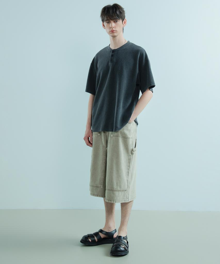 LOGSTORE Waffle Henley Neck Washed T-Shirt