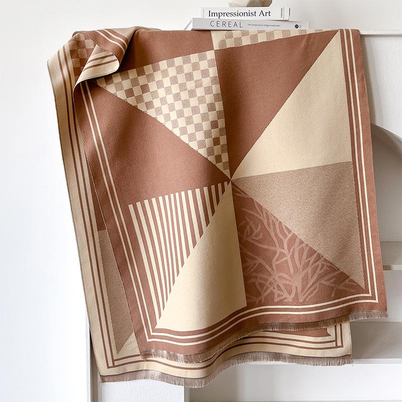imitation cashmere scarf retro style plaid texture contrasting color double-sided personalized high-grade warm shawl
