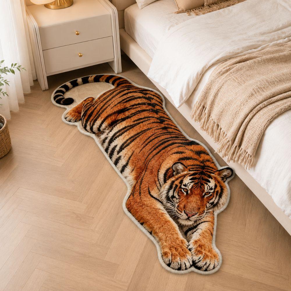 Water-absorbing Bedroom Carpet 2D Flat Tiger Doormat Creativity Bedside Rug  Home Decor