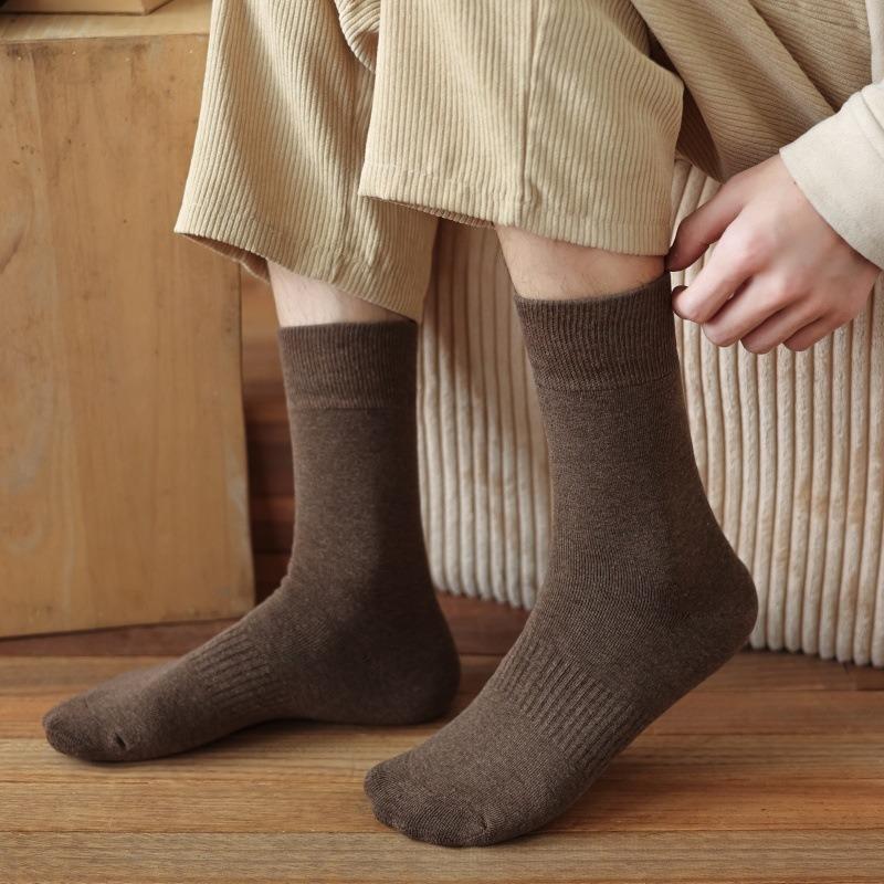 Men's Autumn and Winter Pure Cotton Plus Velvet Warm Hair Ring Boneless Tube Socks