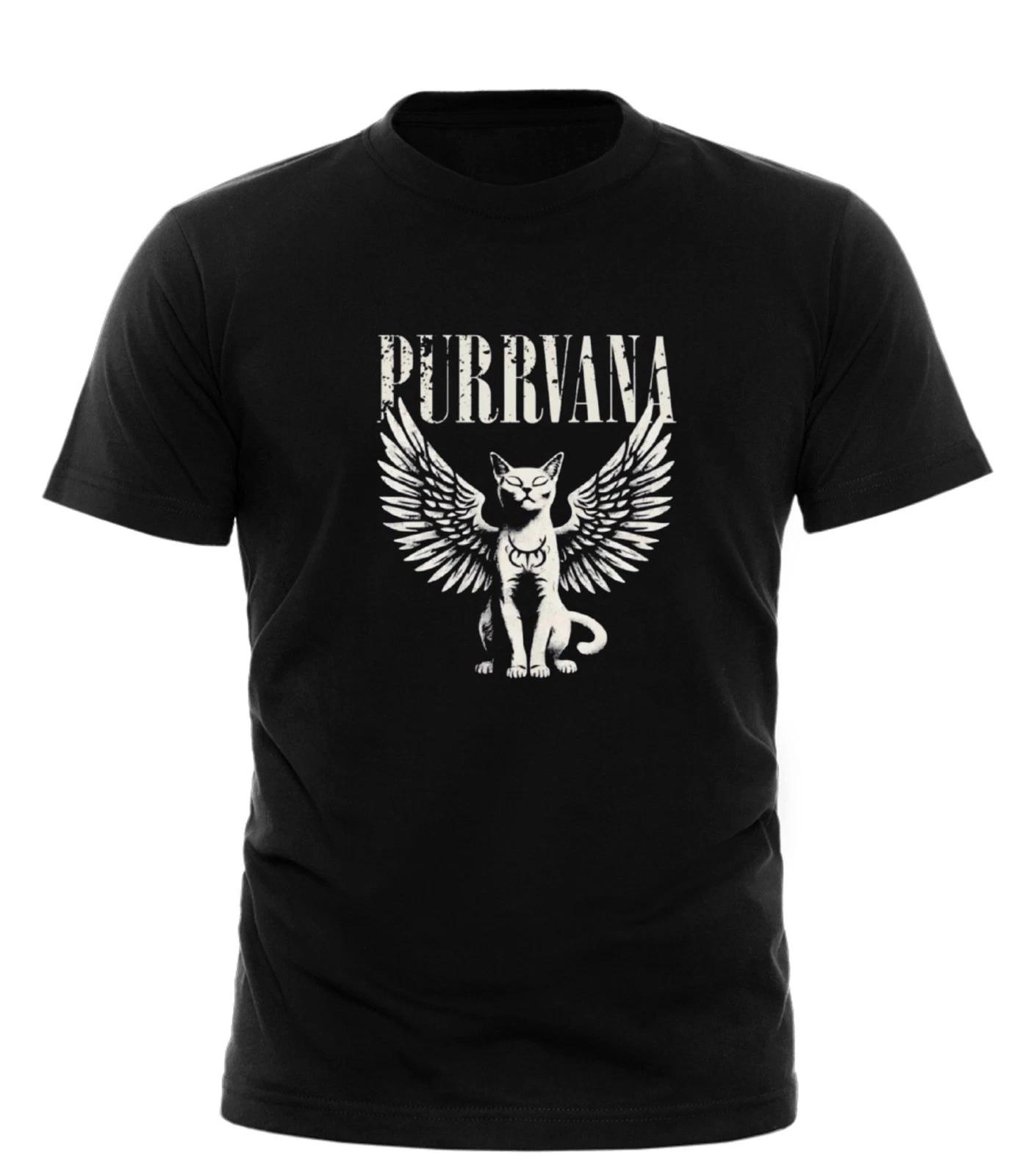 Purrvana T-Shirt S-4XL Cat Graphic Funny Nirvana Inspired Gift Tee black white 4XL