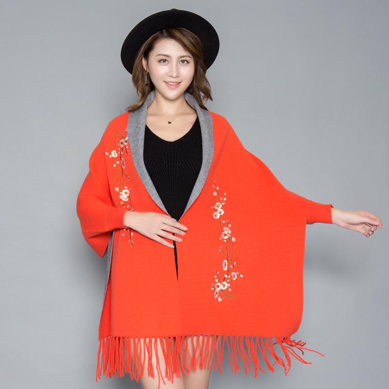 Korean Style Embroidered Shawl Cape: Versatile Knit Scarf for All Seasons