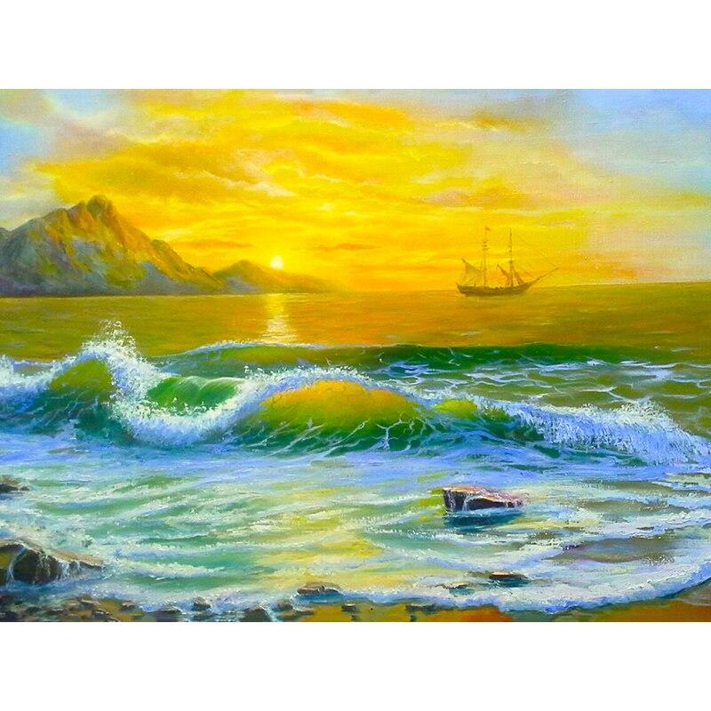 New 5D DIY Diamond Painting Sea View Diamond Embroidery Sailboat Cross Stitch Full Round Drill Home Decor Manual Art Gift