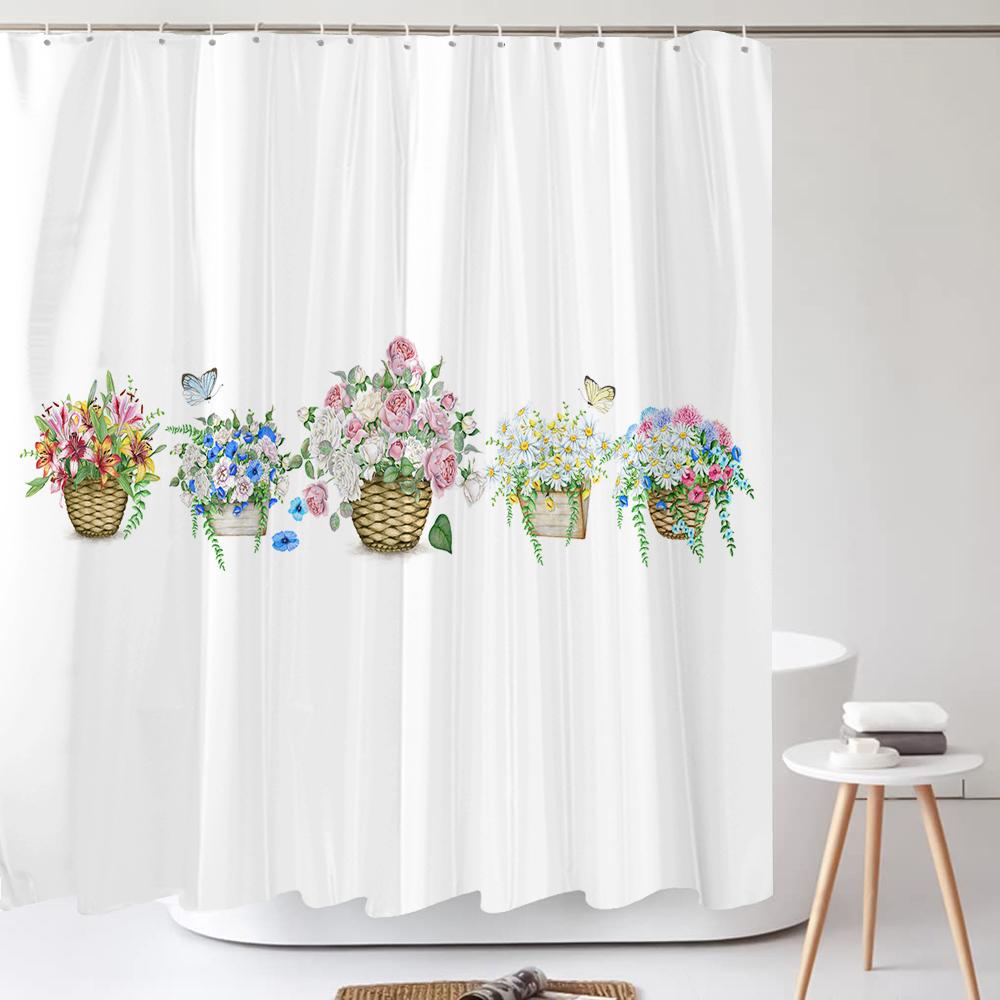 Green Plant Leaf Cactus Shower Curtain Printed Modern Nordic Minimalist Polyster Bathroom Curtain Home Decor Curtain with Hooks