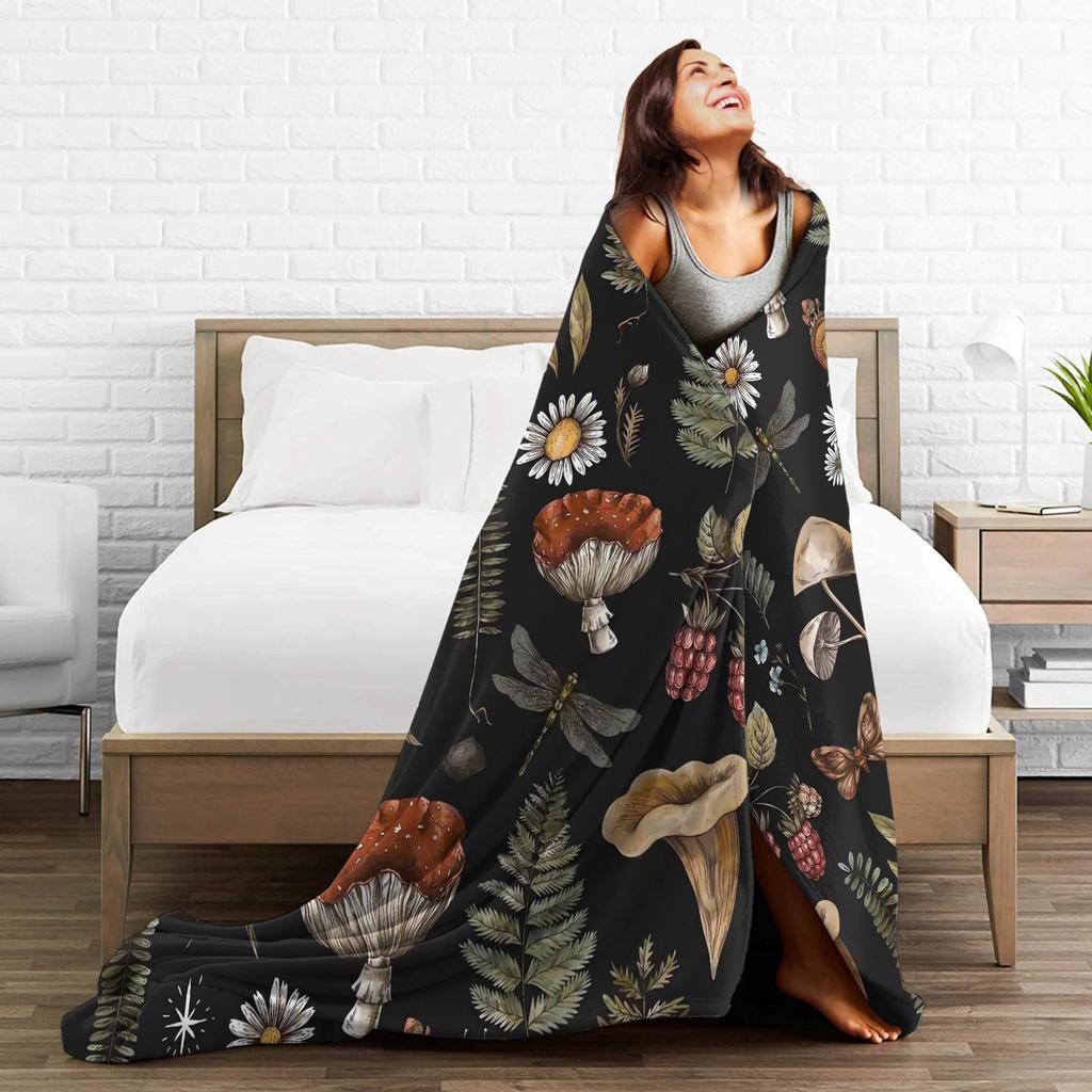 Super Soft Blanket Decorative Dreamy Forest Mushroom Throw Blanket Flannel Bedspread For Couch Chair Sofa Bed Pattern Sofa Bed