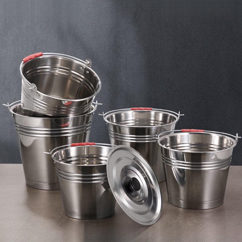 Compact Stainless Steel Bucket with Lid - Multi-purpose for Home and Outdoor Use