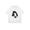 Women Casual Short Sleeve T Shirt White Horse And Cat Silhouette Print Summer Top For Everyday Wear