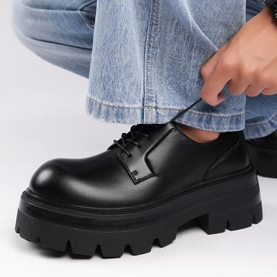 Heren leren schoenen met dikke zool Hoge kwaliteit luxe stijl Vrije tijd Werk Kantoor Zwart casual straatschoenen Derby Nieuw Veelzijdig