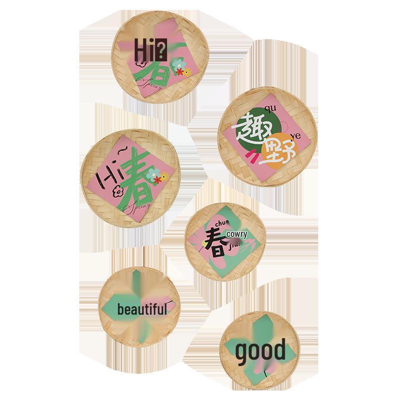 Spring Bamboo Plate Hanging Ornament Set for Teahouse and Homestay Decor & Photography Backgrounds