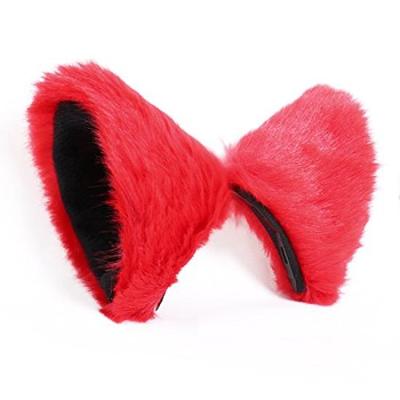 Fujitatsu Katzenohr-Haarreif mit Anstecker, Maid Cosplay, für Kinder und Erwachsene, Flauschig, Kann als Haarreif oder Anstecker verwendet werden, Rot und Schwarz, KDG148RED-BLK