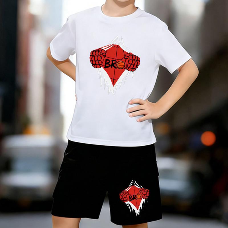 

Boys 2 Piece Basketball Brothers Themed Printed Outfit, Short Sleeve T-Shirt and Shorts Set for Kids Age 5-14, White Sporty Casual Summer Clothes 13-14 Years білий