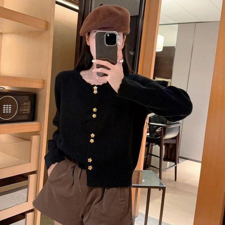 Women Knitted Sweater Jacket Retro Soft Cardigan Sweet Top for Autumn Winter