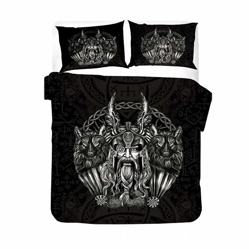 Viking Soft Duvet Cover Set, Scplusinavian Folklore Motifs Northern Germanic Culture Mjolnir,2/3pcs Beding Set King-Sized Dimensionsd Dimensions