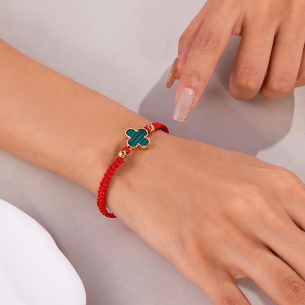 Fashion Lucky Four-Leaf Clover Braided Bracelet Women Ins Style Niche Hundred With Pull-Out Adjustable Four-Leaf Flower Hand Rope