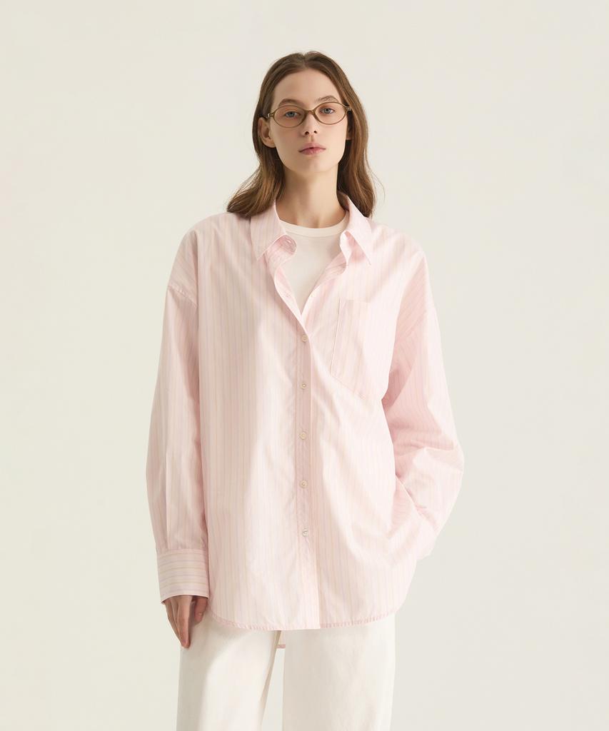 Oteumilkape Oversized Striped Button-Up Shirt - Pink