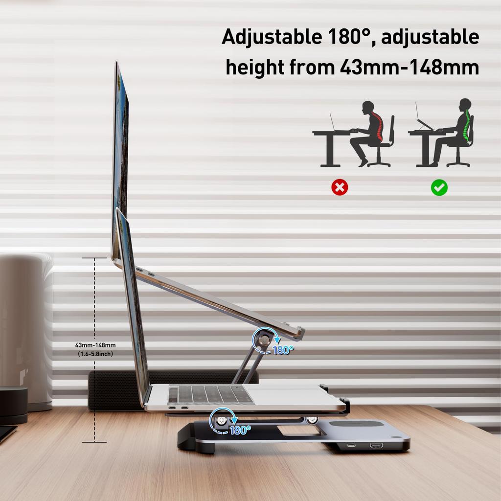 BENFEI 6-in-1 Laptop Stand USB-C Docking Station with Magnetic Wireless Charging (15W), PD100W Charging, HDMI 4K@60Hz, 4 x USB3.0, KVM Switching Funct