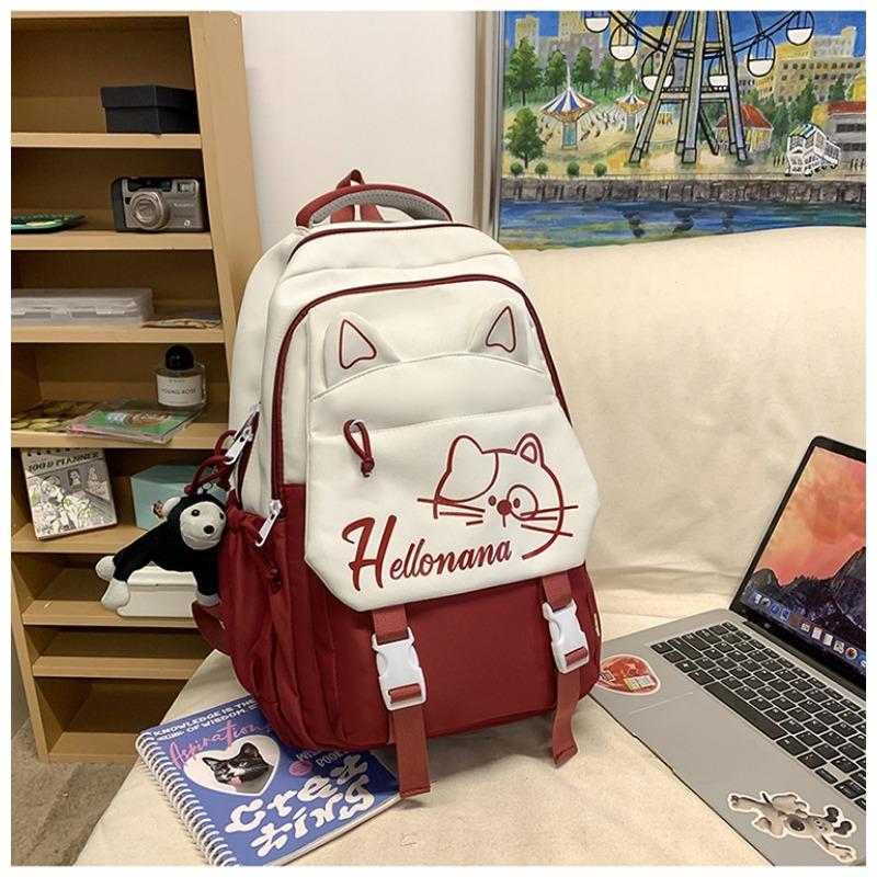 New Student Schoolbag Female Junior High School Students' Large-capacity Leisure Simple Kitten Printed Backpack Backpack