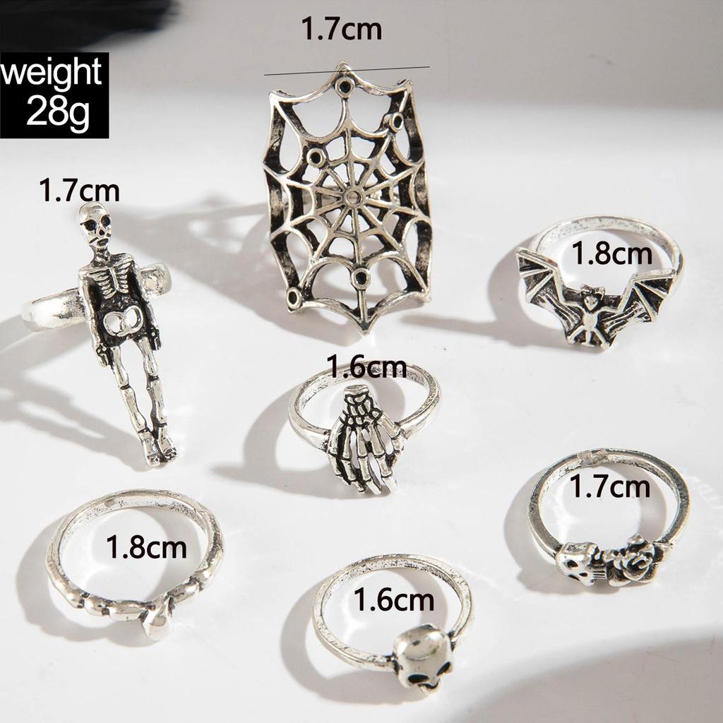 Dark Skull Ring Set Punk Spider Serpentine Ring Set Halloween