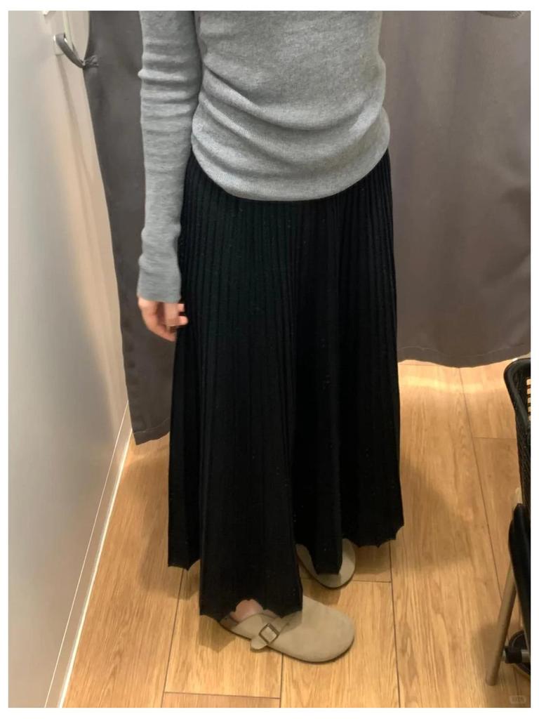 Elegant Korean Imitation Cashmere A-line Pleated Midi Skirt for Women - Autumn/Winter 2025 Slimming Drape Style