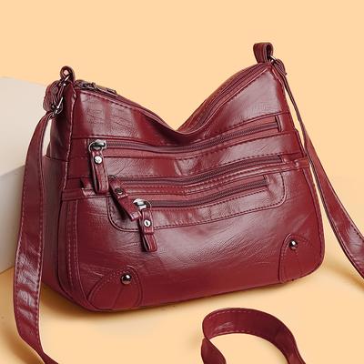 Multi-pocket Middle-aged Soft Leather Bag 2025 New Waterproof PU Shoulder Bag Multi-layer Large-capacity Fashion Commuter Crossbody Bag