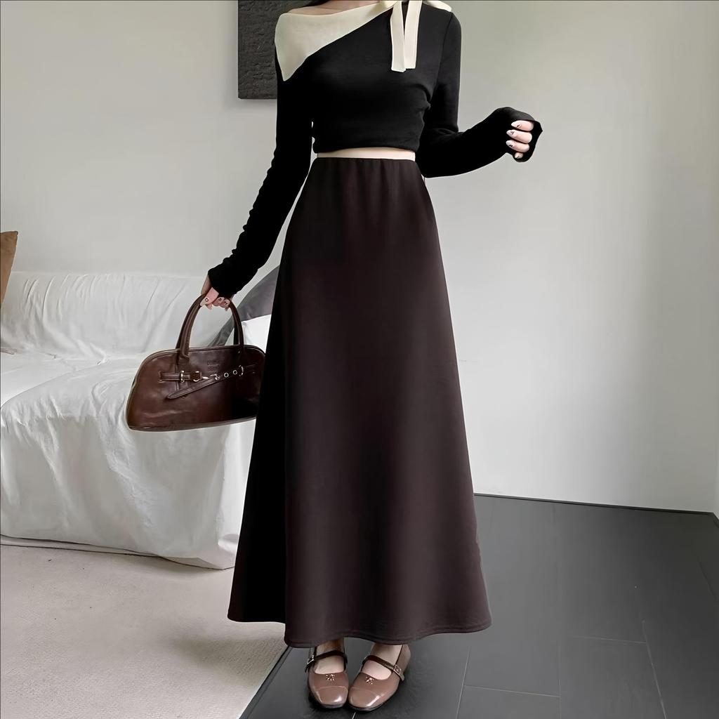 2025 Autumn/Winter Women's Elegant French A-line Black High Waist Skirt - Available in Two Lengths