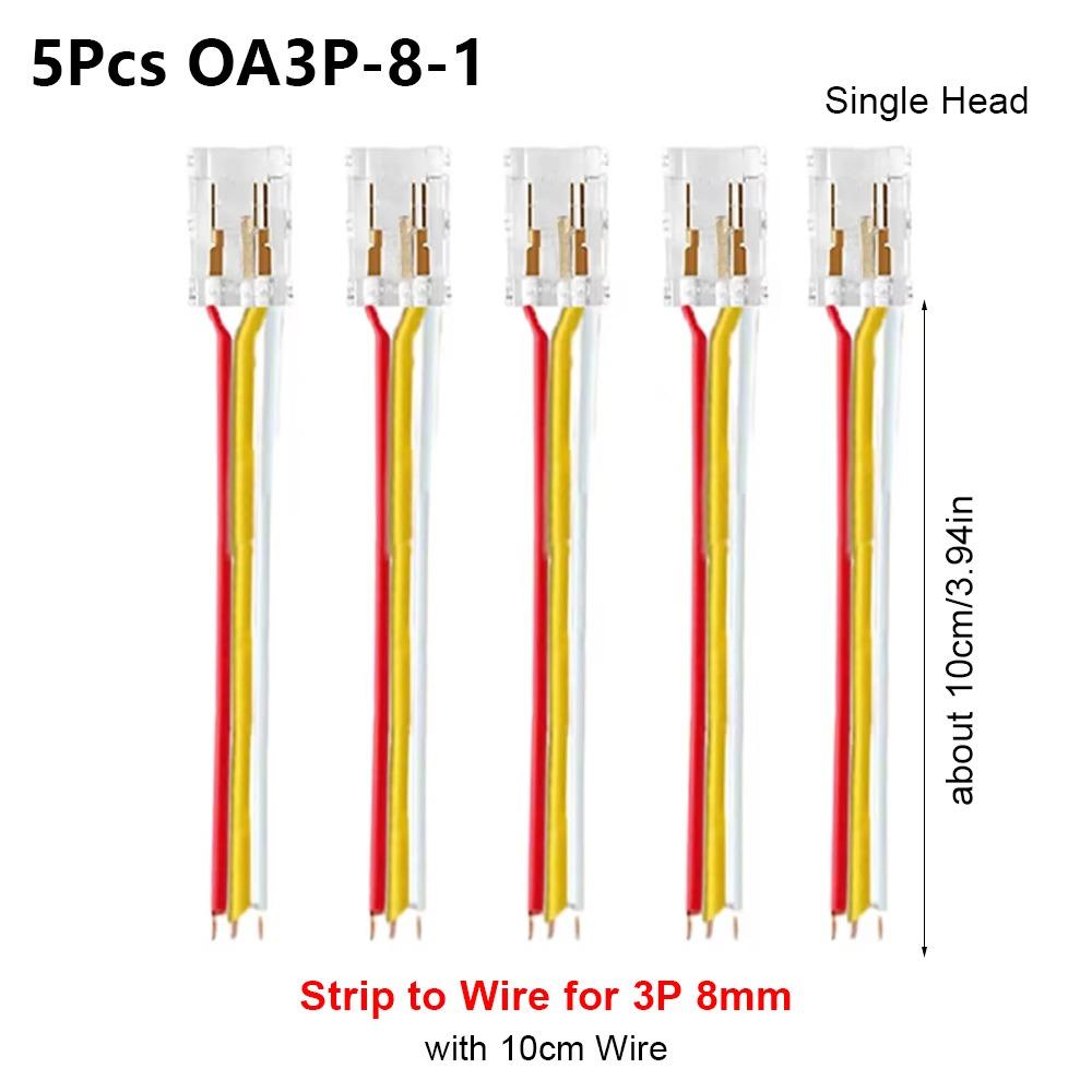 5Pcs/Set 2/3 Pin COB LED Wire Connector 8/10mm Single Head Pin Connector with 10cm wire Solderless LED Strip Connectors