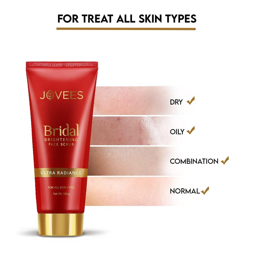 Jovees Bridal Brightening Face Scrub 100G For All Skin Types | Gentle Daily Exfoliation | Smooth Radiant Complexion