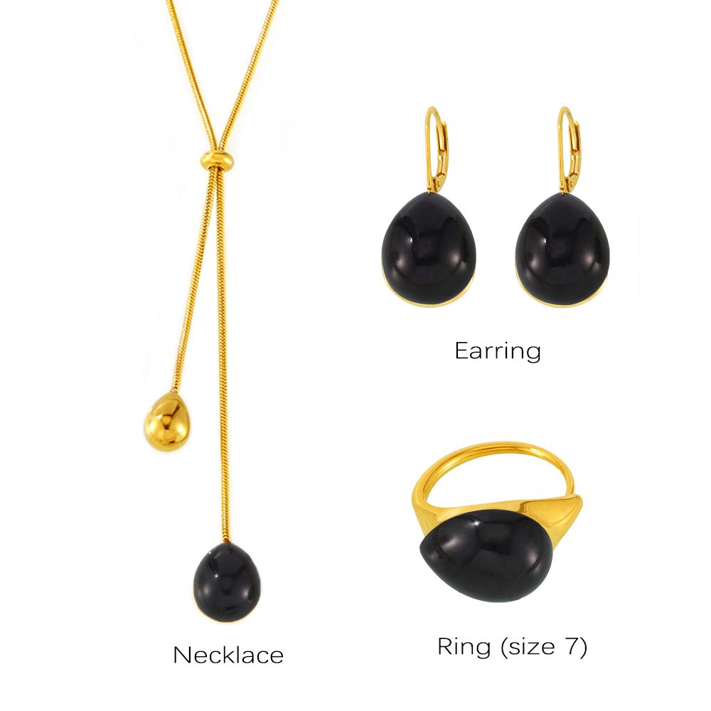 Long Necklace Matching Earring Ring In Stainless Steel With Multi Color Resin Sweater Chain Necklaces Earrings Rings For Women