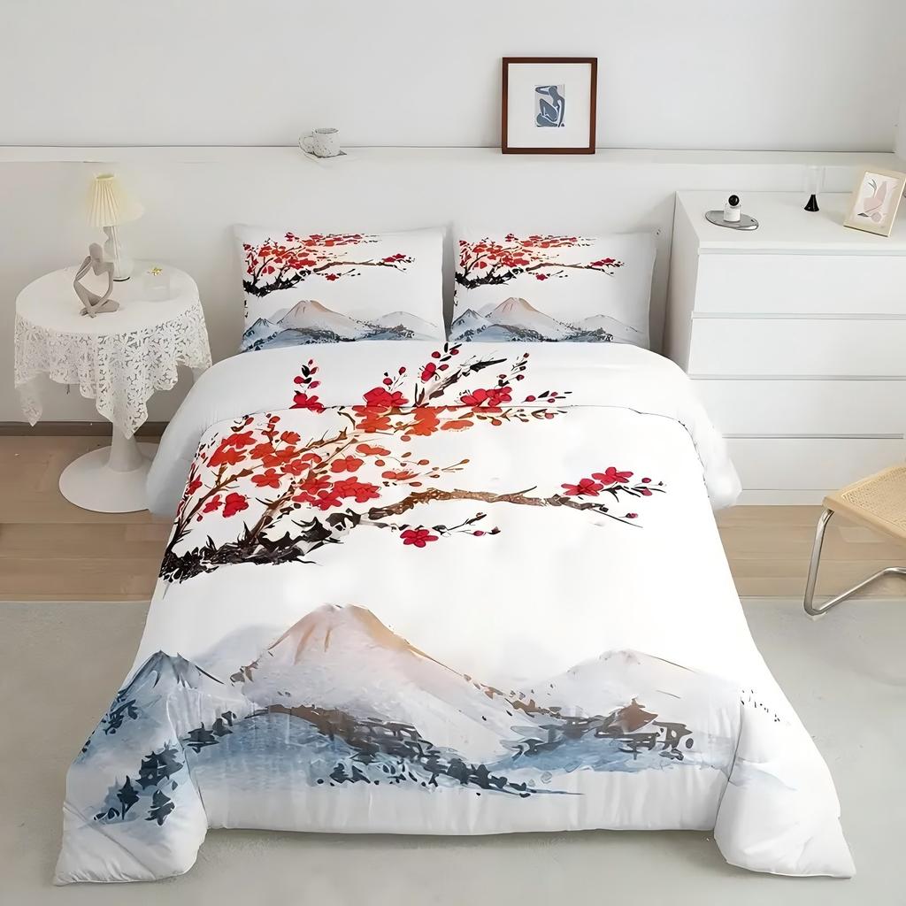 Cherry Blossom Ink Painting Landscape 3D Printed Quilt Cover Soft Comfortable Bed Set Luxury Home Textile Duvet Cover Pillowcase