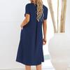 Dámské šaty Kulatý výstřih Krátký rukáv Ke kolenům Jednobarevné šaty s kapsami Volný střih Letní šaty