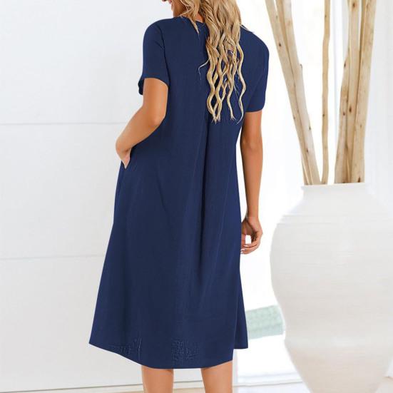 Dámské šaty Kulatý výstřih Krátký rukáv Ke kolenům Jednobarevné šaty s kapsami Volný střih Letní šaty