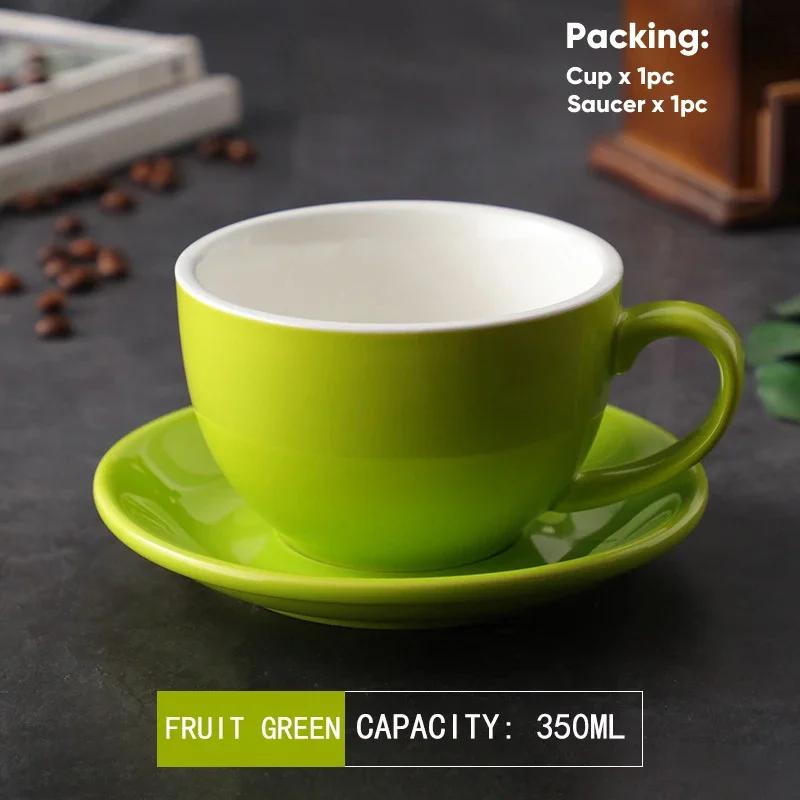 350ml Latte Cups Ceramic Coffee Cup and Saucer Set Pottery Breakfast Milk Mug Afternoon Teacup Porcelain Water Mugs Wholesale