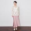 Elegant Georgette Cut-Out Long Sleeve Top - New Chinese Round Neck Style (2501209)