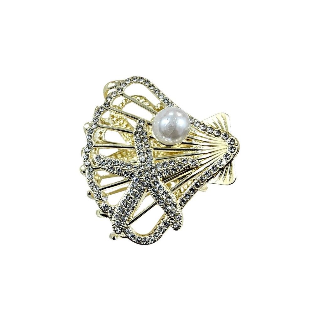 Elegant Large-sized Sweet Women's Hair Clip Diamonds Hollow Heart-shaped Pearl Design Korean-style Accessory for Up-dos