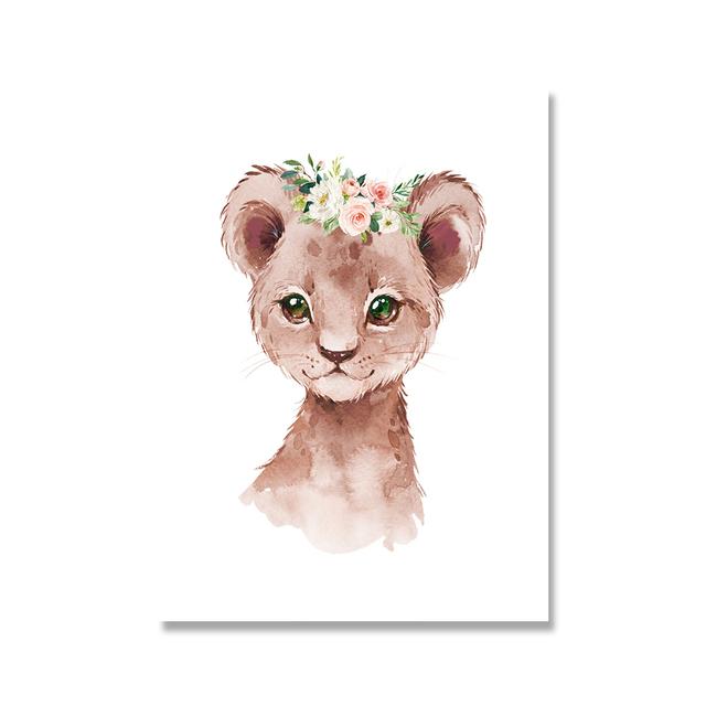 Lion Elephant Print Floral Boho Nursery Wall Art Dream Big Be Brave Canvas Painting Posters Cute Animal Kids Girls Bedroom Decor