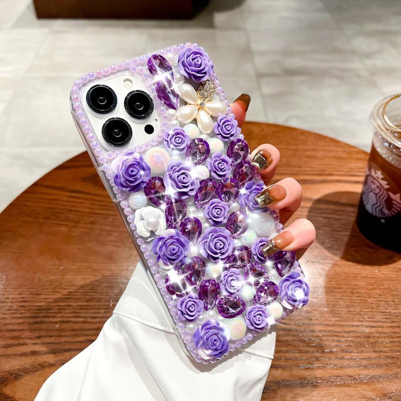 Lux Rhinestone Rose Flower iPhone Case: Drop-Proof, Full Coverage, Compatible with iPhone 13, 14, 15, 16