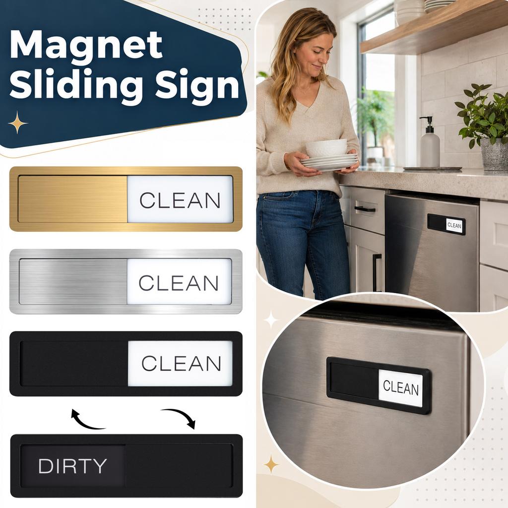 Dishwasher Magnet Sliding Sign Indicator for Clean and Dirty Status Dishwasher Door Attachment Durable and Easy To Use Sliding Design