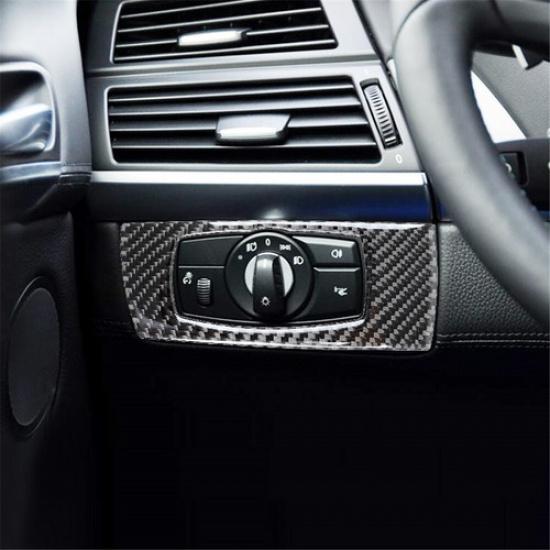 Carbon Fiber Interior Headlight Control Cover Trim For BMW X5 E70 X6 E71